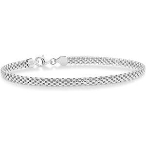 925 Sterling Silver Italian 4mm Mesh Link Chain Bracelet for Women, Made in Ital